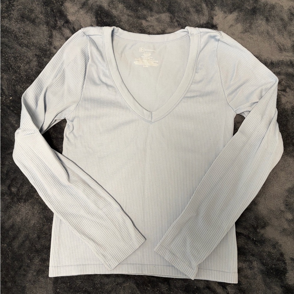 No Boundaries Baby Blue Ribbed V-Neck Long Sleeve Top
